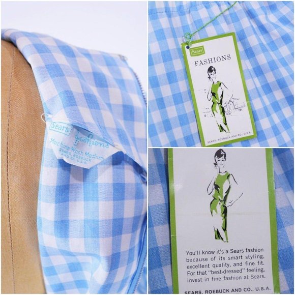 Vintage 1960s Blue Gingham Dress Deadstock Sheath | W 27"+ - Picture 4 of 5